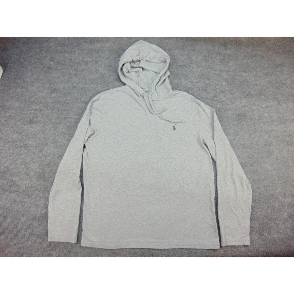Polo Ralph Lauren Hoodie Mens‎ Med Gray Solid Pullover Long Sleeve Pony Logo Tee
